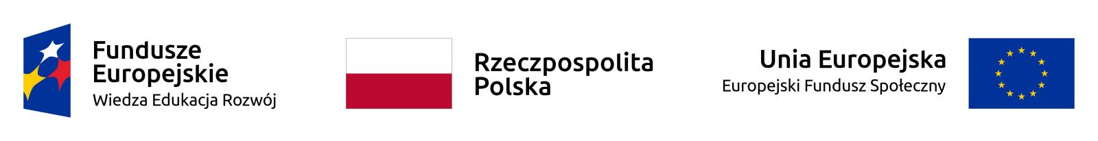 Logotypy projektowe - flaga Unii Europejskiej, flaga Rzeczypospolitej Polskiej, logotyp Funduszy Europejskich